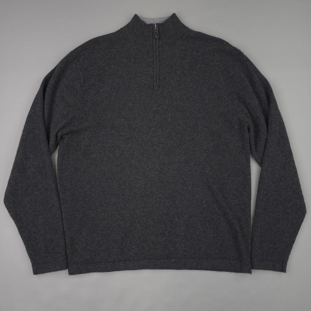 Grayson & Dunn Sweater Mens XL Gray 1/4 Zip Mock Neck 100% Cashmere Pullover